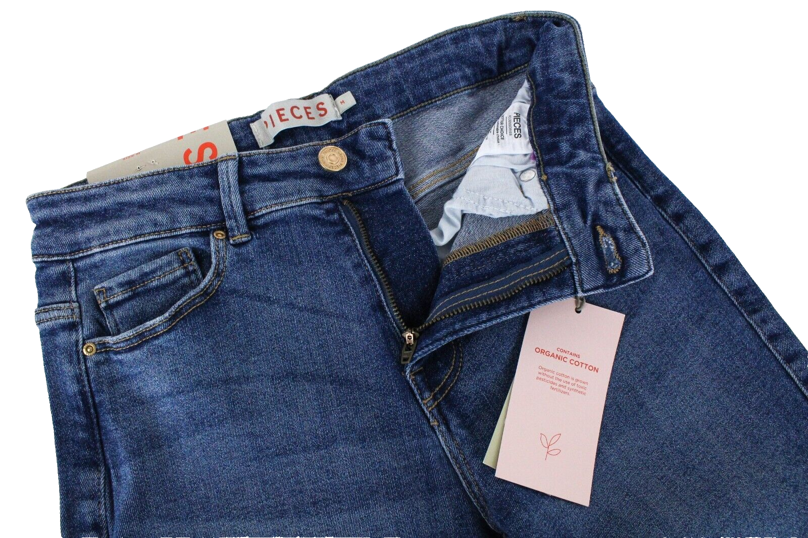 Pieces Womens Jeans M Slim  Blue  Mid Waist Washed Cotton Stretch