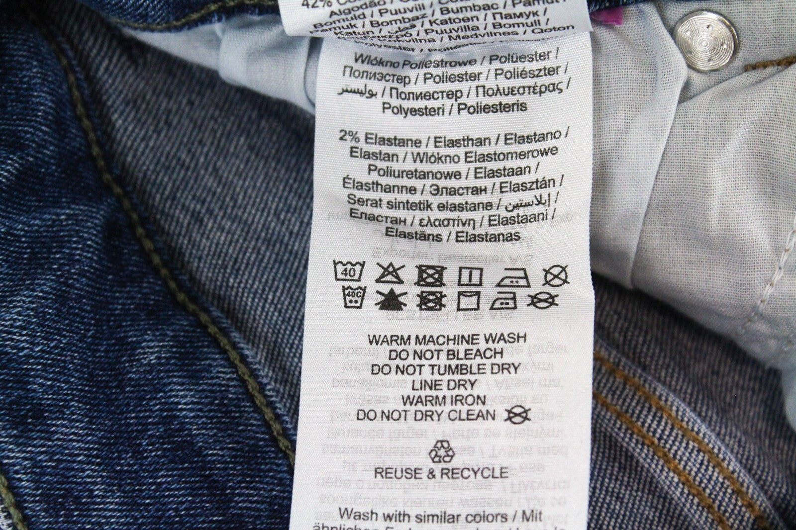 Pieces Womens Jeans M Slim  Blue  Mid Waist Washed Cotton Stretch