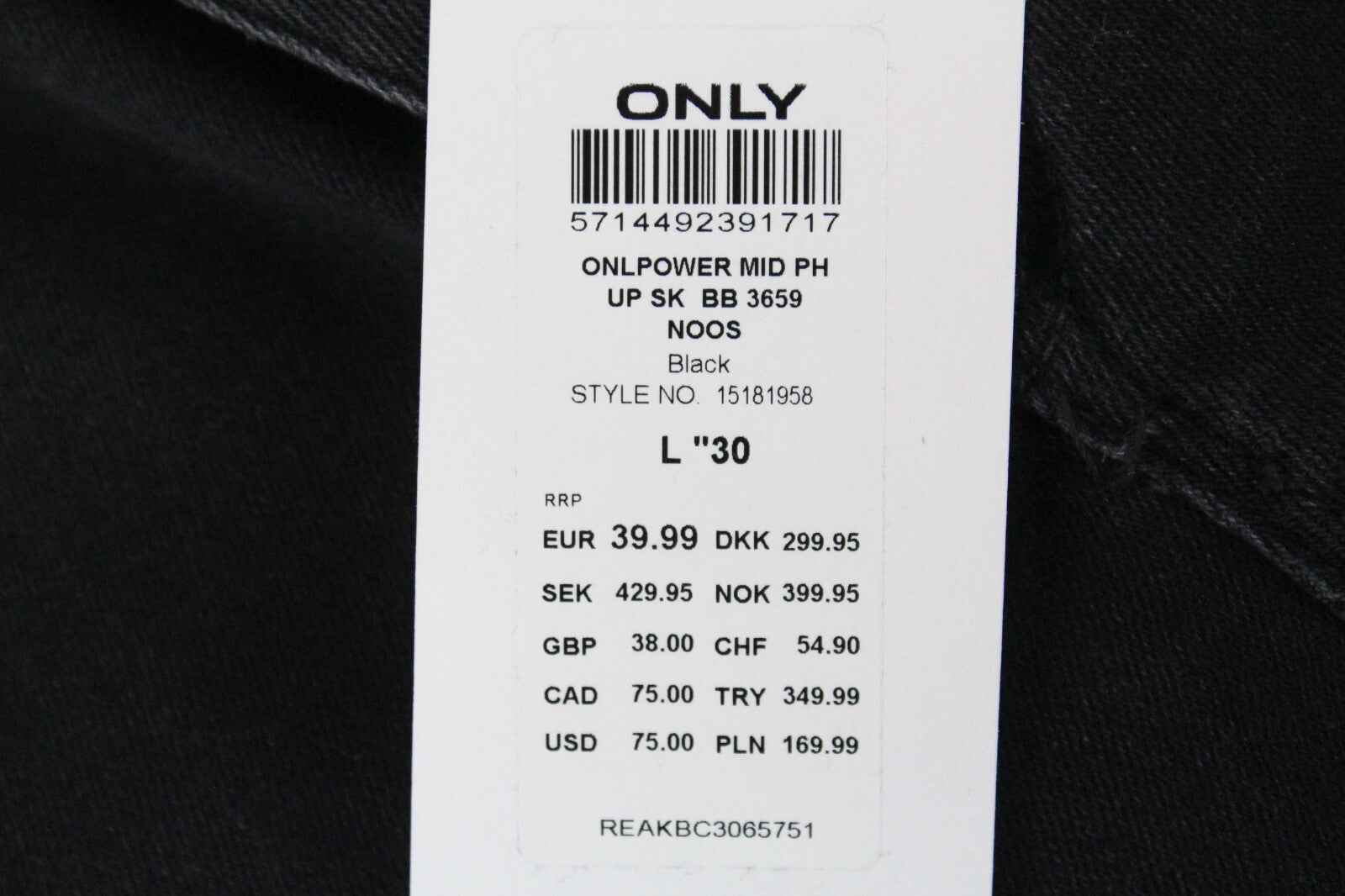 Only Womens Black Jeans L Skinny Stretch Cotton Mid Waist Power Push