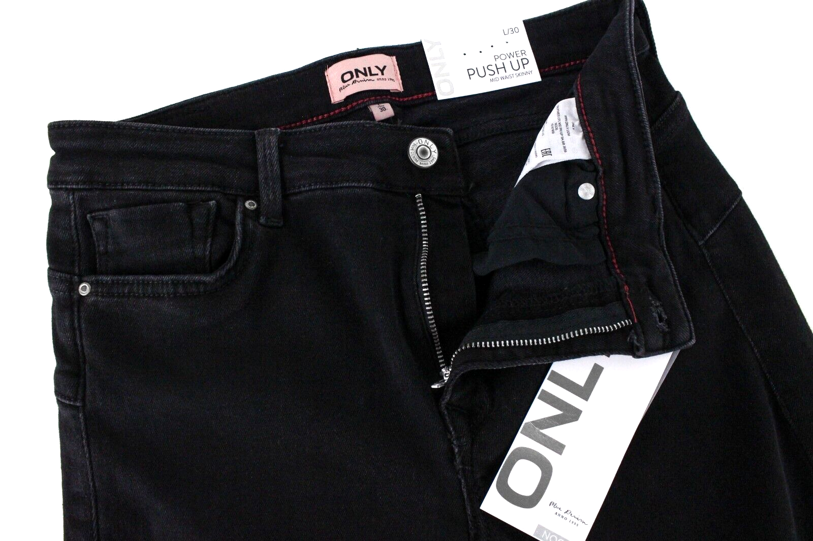 Only Womens Black Jeans L Skinny Stretch Cotton Mid Waist Power Push