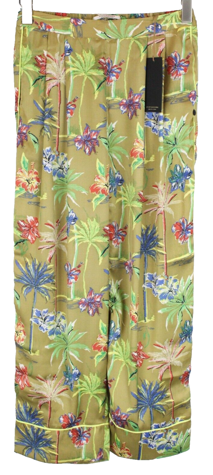 Maison Scotch Womens Pants XS Green Palm Flower Pleated Patterned Pull-On