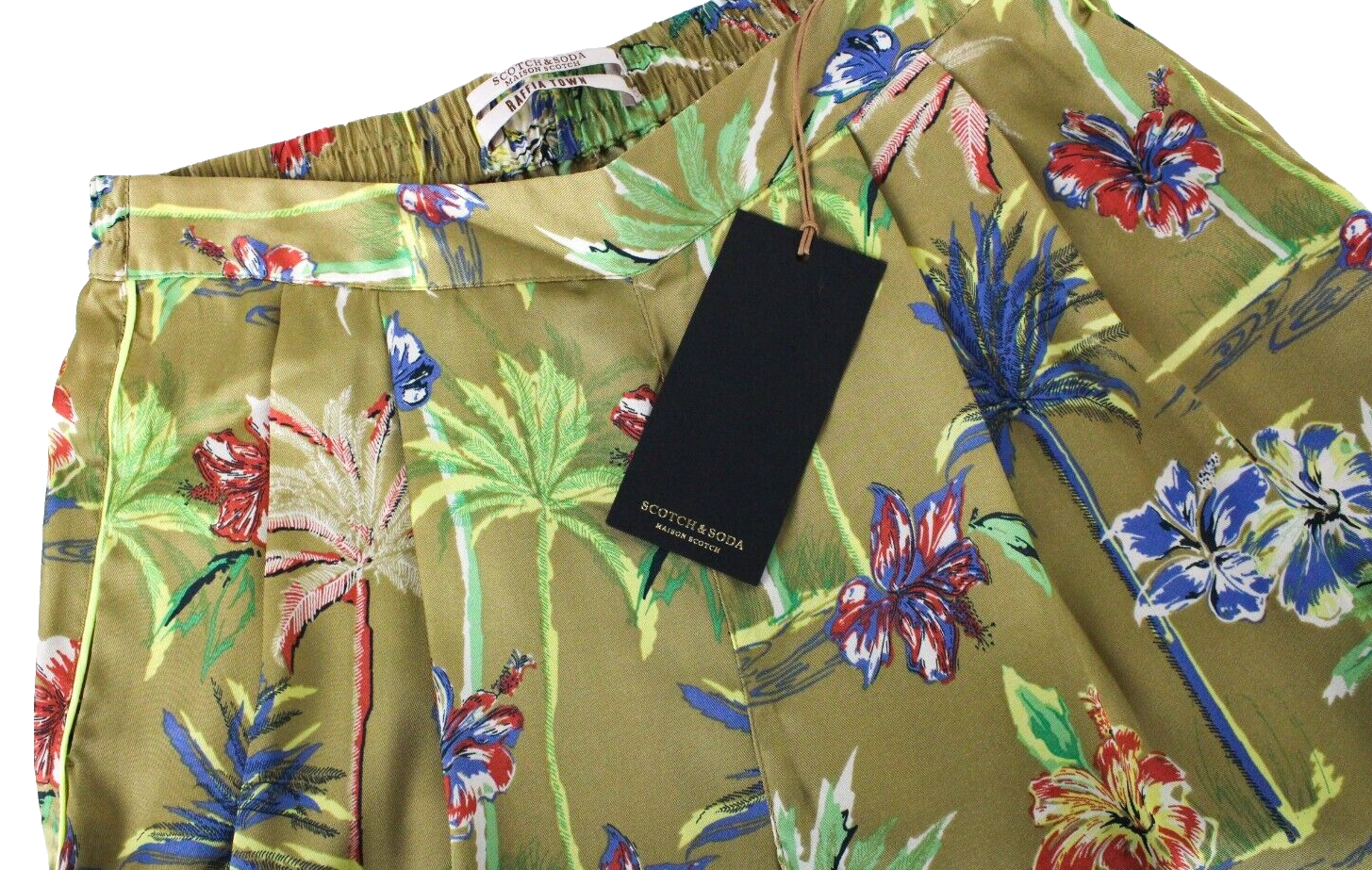 Maison Scotch Womens Pants XS Green Palm Flower Pleated Patterned Pull-On