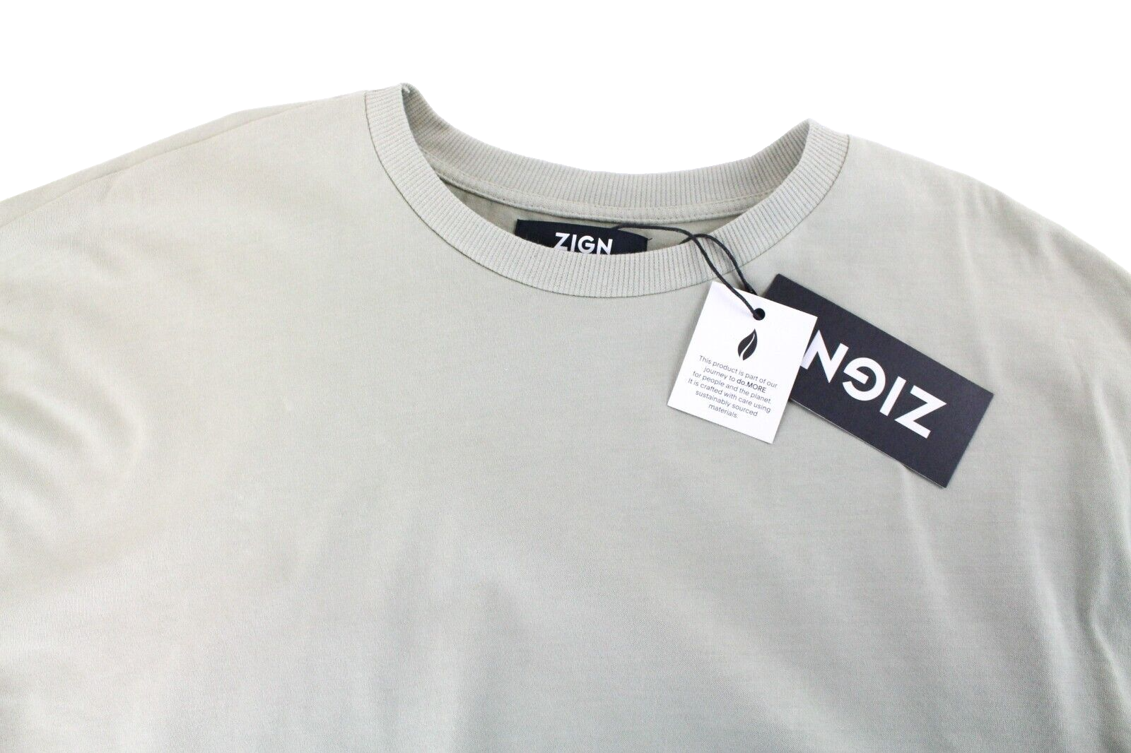 Zign Womens Cropped Sweatshirt L Light Green Long Sleeve Cotton Pullover