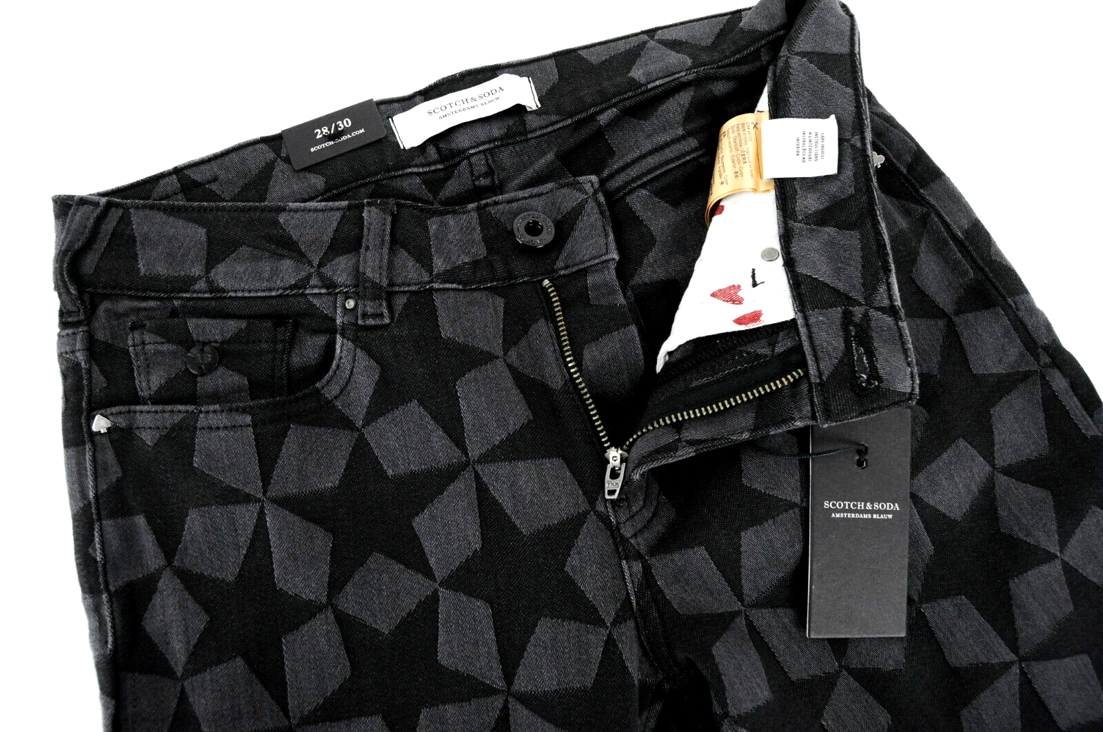 Scotch & Soda Womens Jeans W28/L30 Grey Skinny Stretch Star Pattern