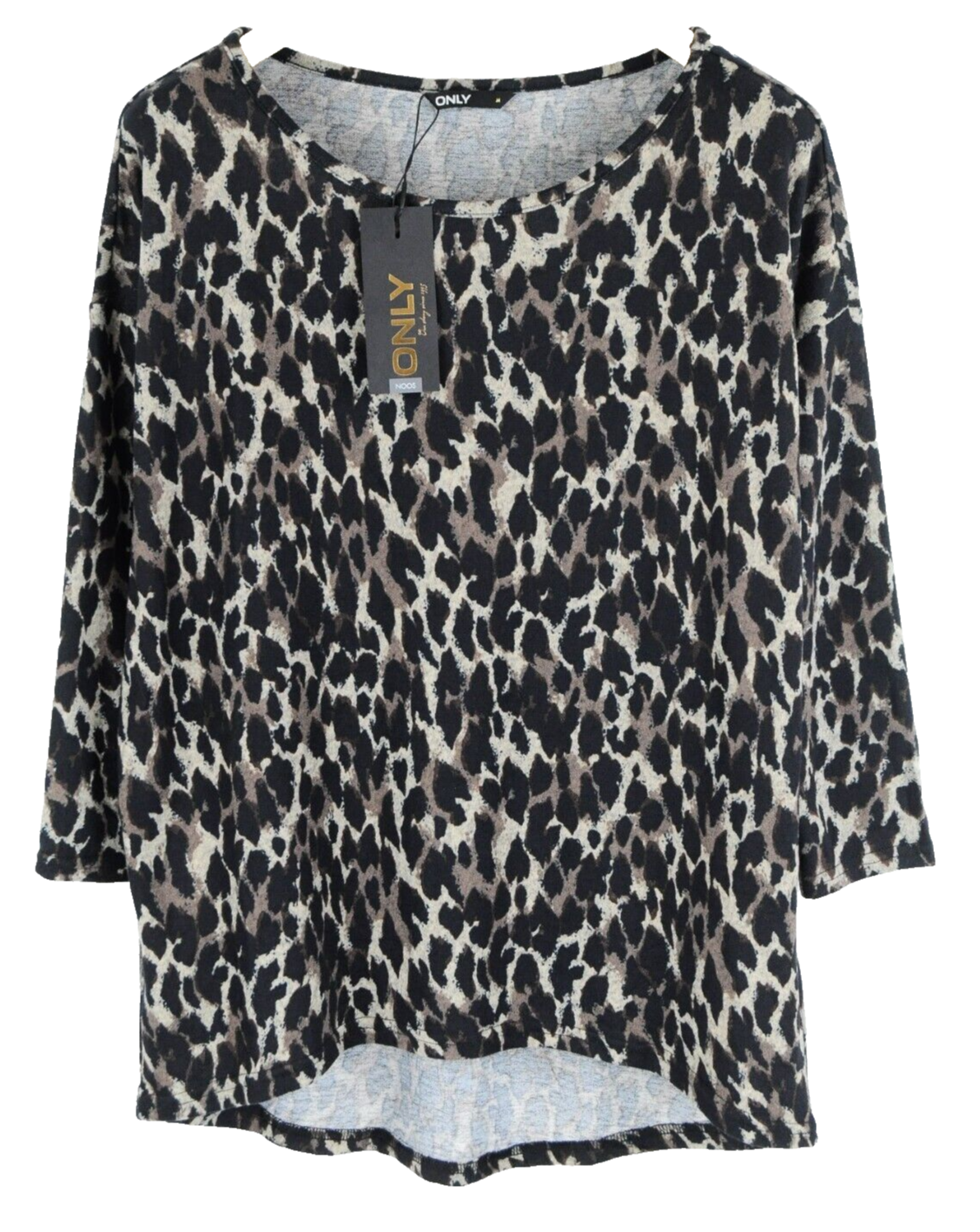 Only Womens T-Shirt M Black Brown Stretch Pullover Round Neck Animal Print