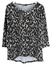 Only Womens T-Shirt M Black Brown Stretch Pullover Round Neck Animal Print