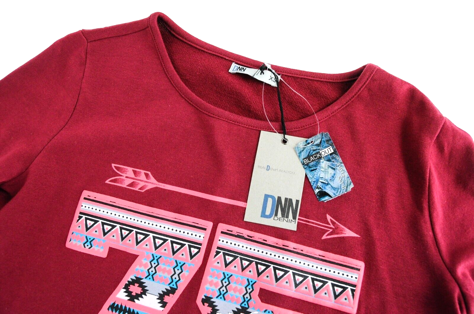 DNN  Womens Sweatshirt XS Red Cotton   Print Long Sleeve