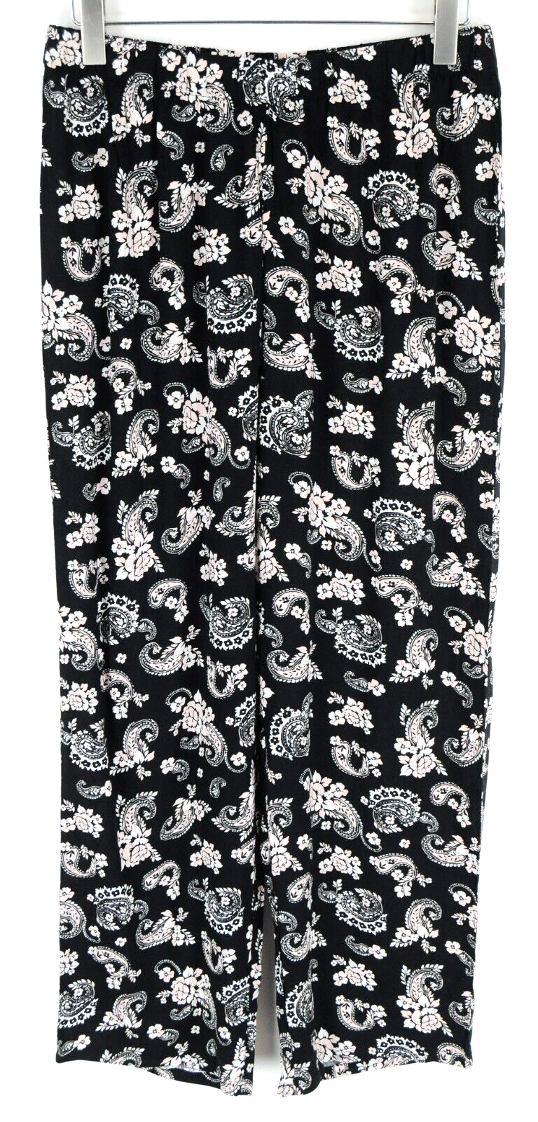 Womens Pants L Black Paisley Patterned Loose  Pull-On Elastic Waistband