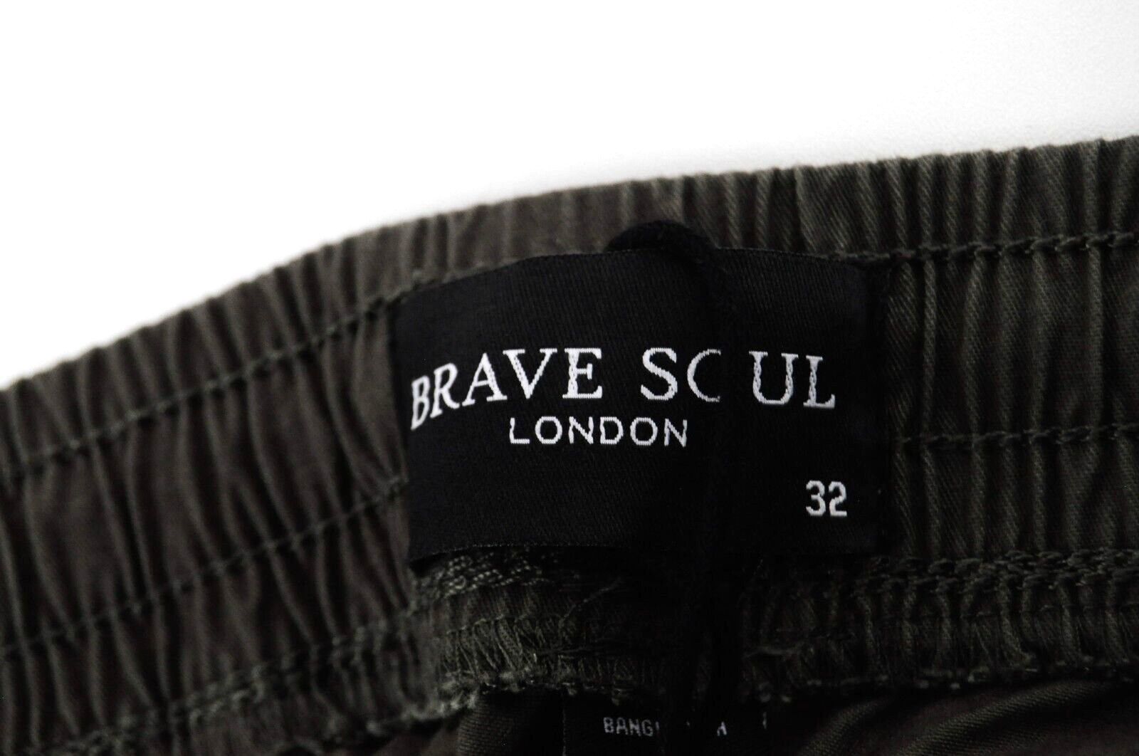 Brave Soul Mens Trousers 32 Green Khaki Pull-On Cotton Drawstring Waistband