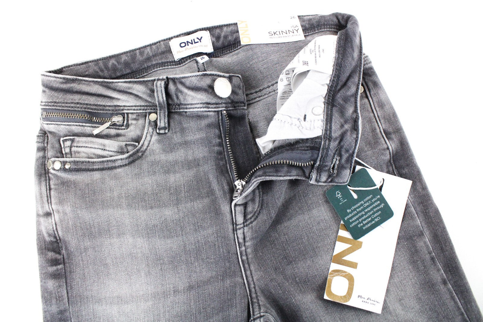 Only Isa Womens Jeans W26 Light Grey Skinny Regular  Stretch Ankle Length