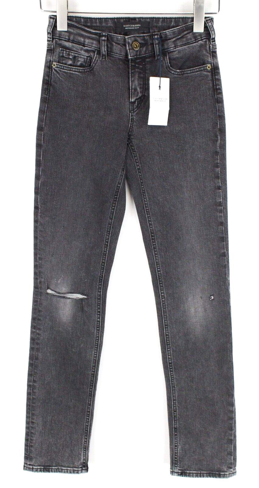 Scotch & Soda Womens Jeans W24/L32 Grey Distressed Slim Straight Stretch