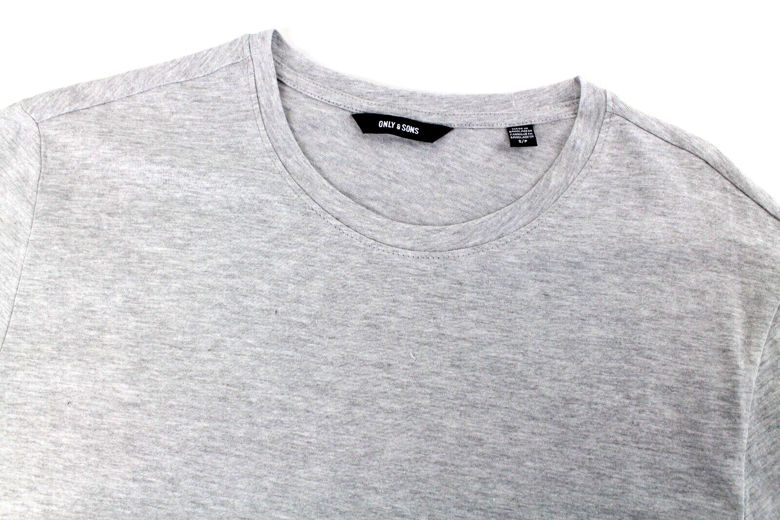 Only & Sons Mens T-Shirt S Light Grey Melange Crew Neck Basic 3-Pack Jersey