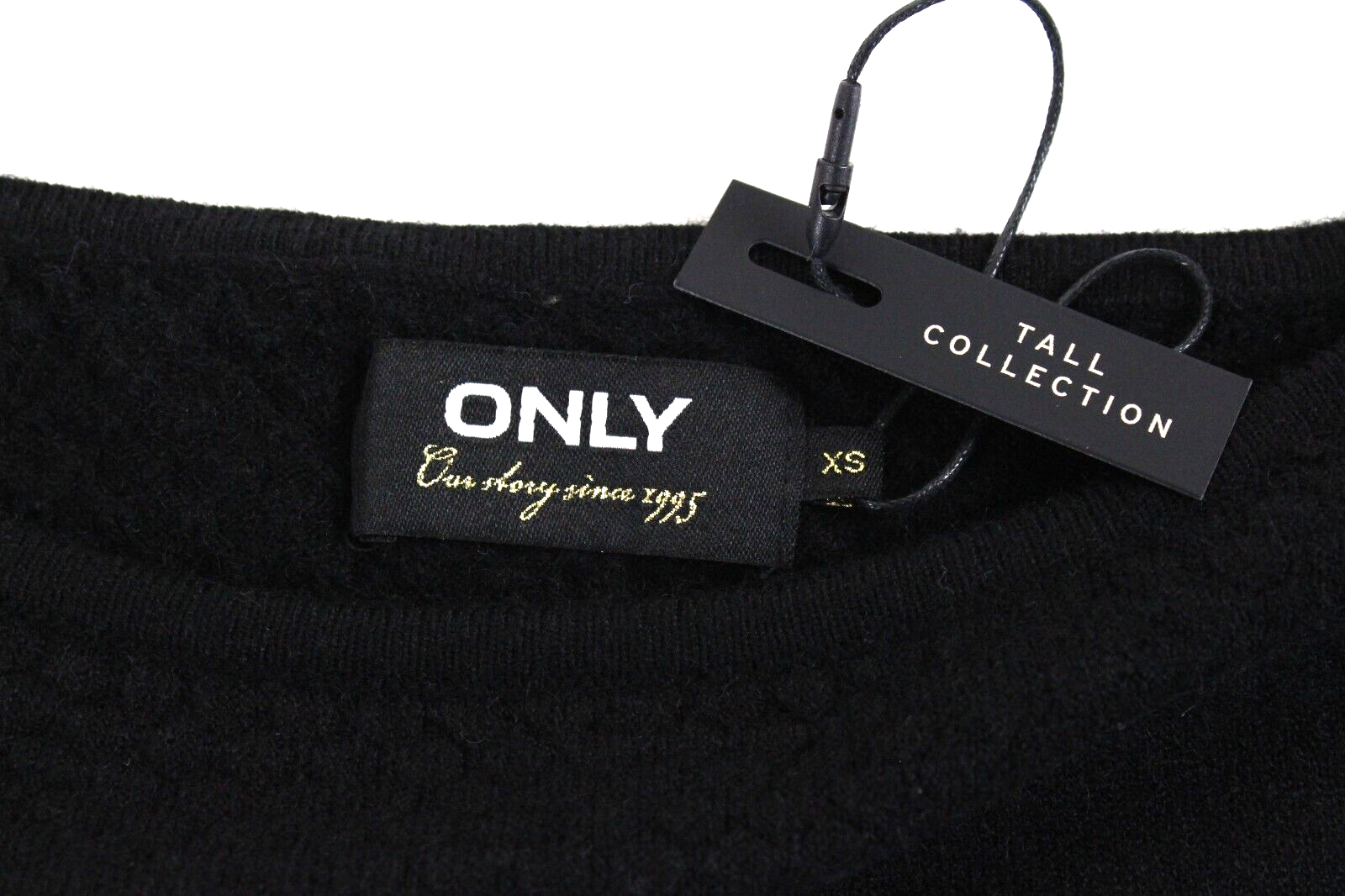 Only Brenda Womens Pullover XS Black Sweater Textured Tight-Knit Tall