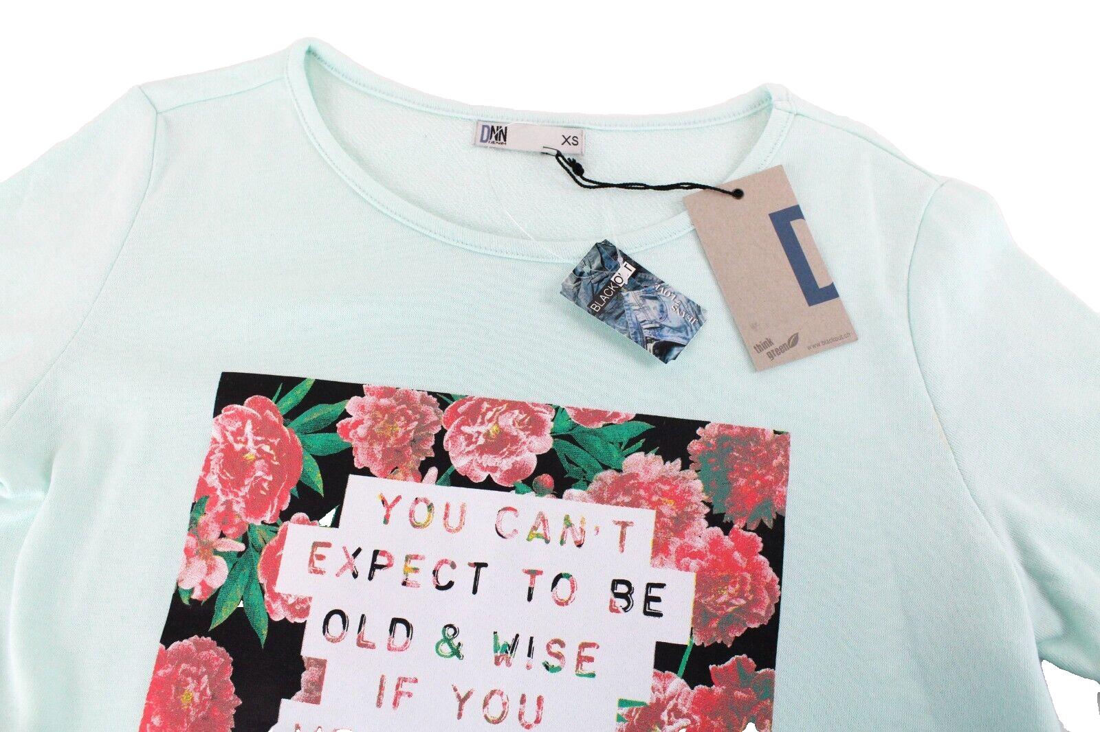 DNN  Womens Fleece XS Light Mint Green Graphic Jersey Marina Sweatshirt