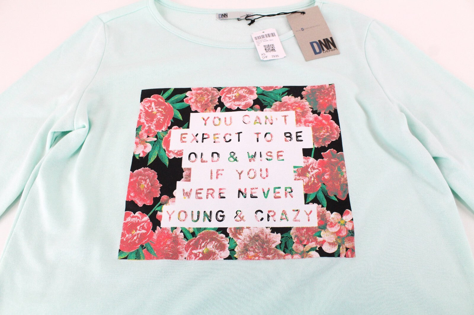 DNN  Womens Fleece XS Light Mint Green Graphic Jersey Marina Sweatshirt