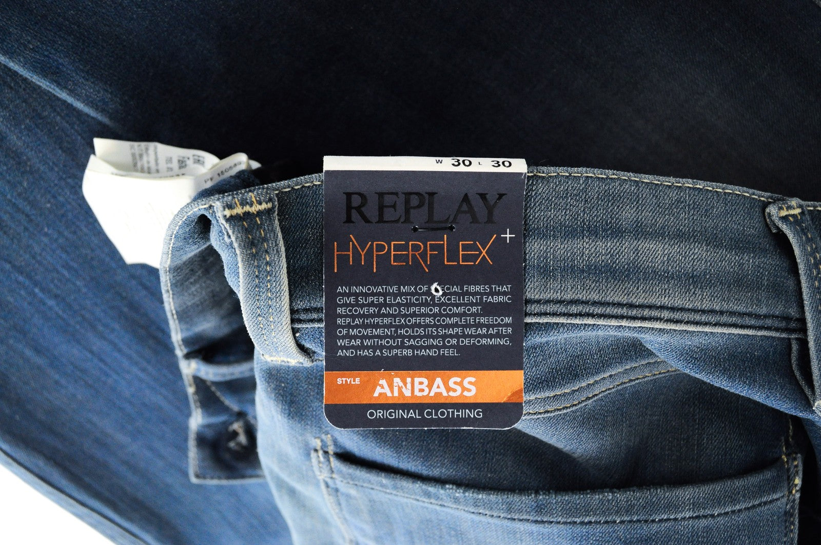 REPLAY Anbass Mens Slim Jeans W30 L32 Blue Washed Stretch Cotton 5-Pocket