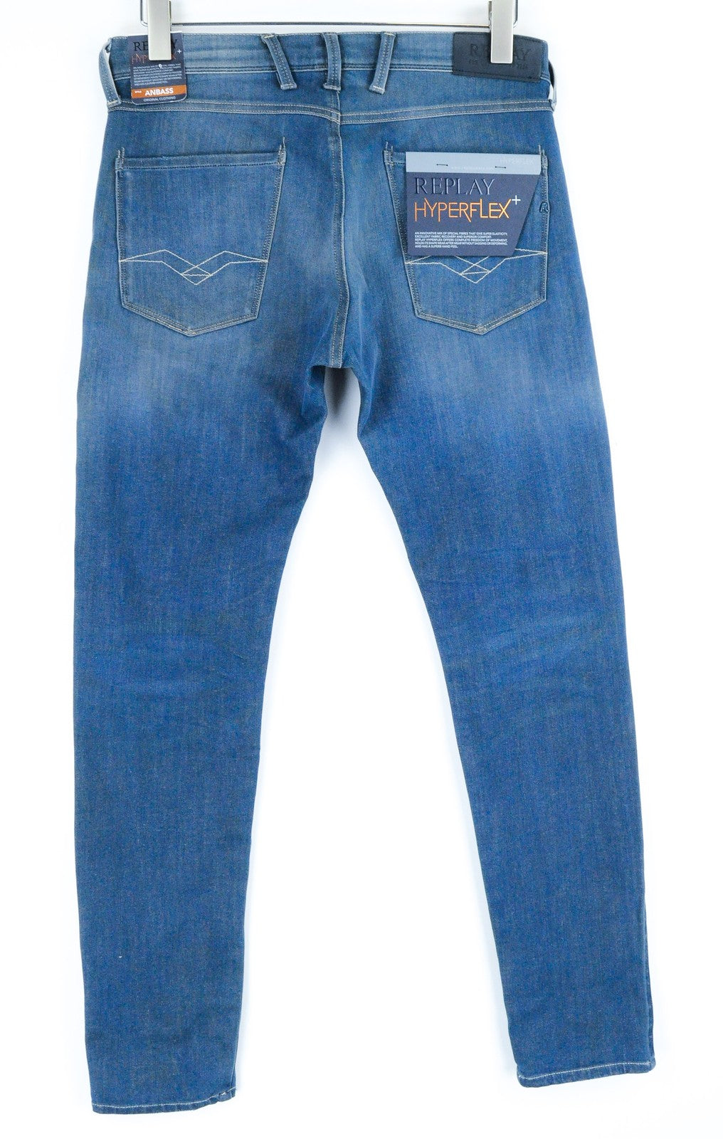 REPLAY Anbass Mens Slim Jeans W30 L32 Blue Washed Stretch Cotton 5-Pocket