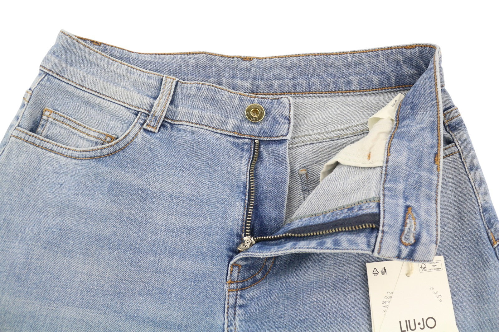 LIU JO Slim Gamba Dritta Women Jeans 40 Washed Denim Blue Zip Fly Casual Logo