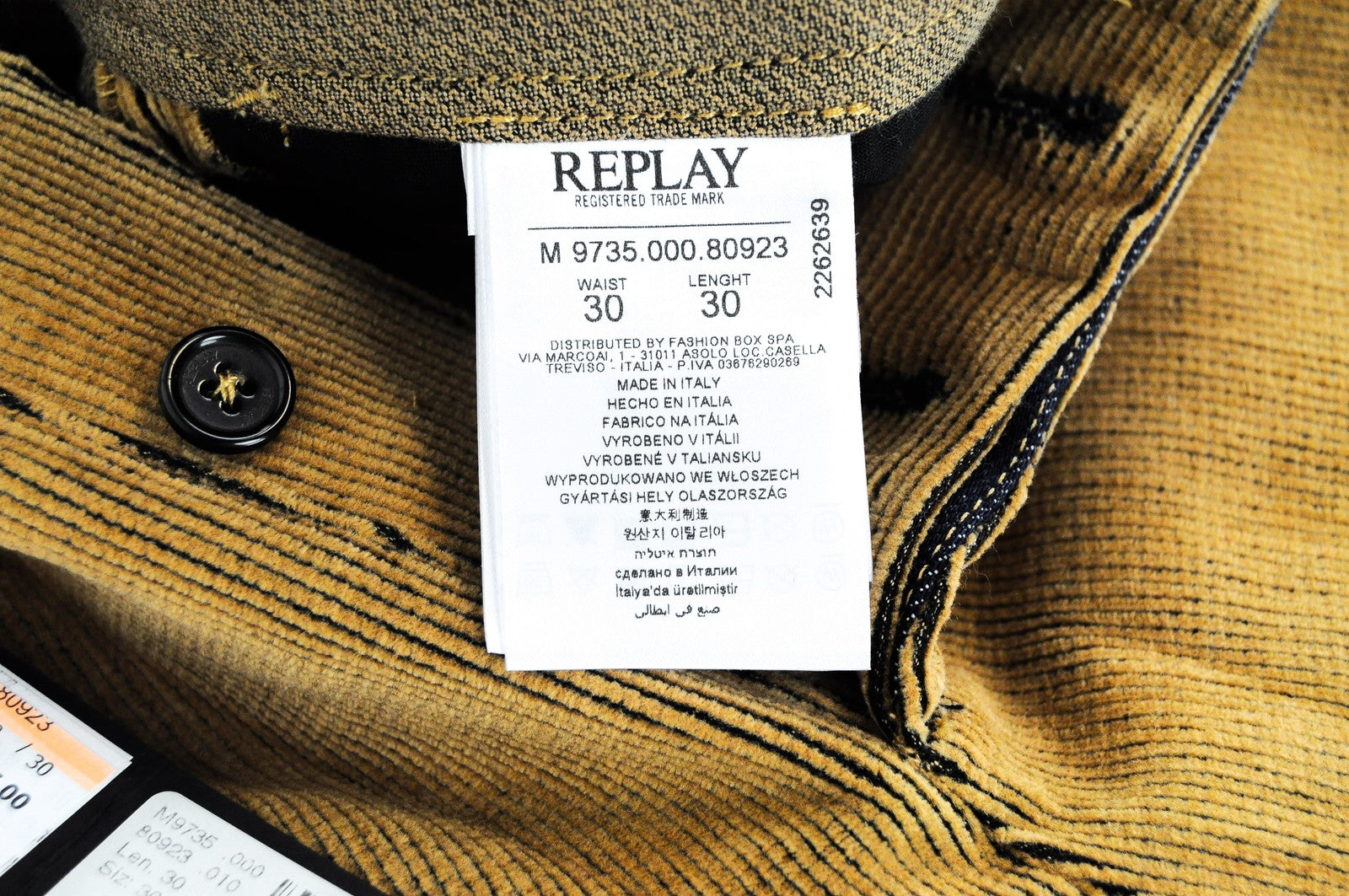 REPLAY Corduroy Mens Trousers W30 L30 Brown Stretch Cotton  Regular