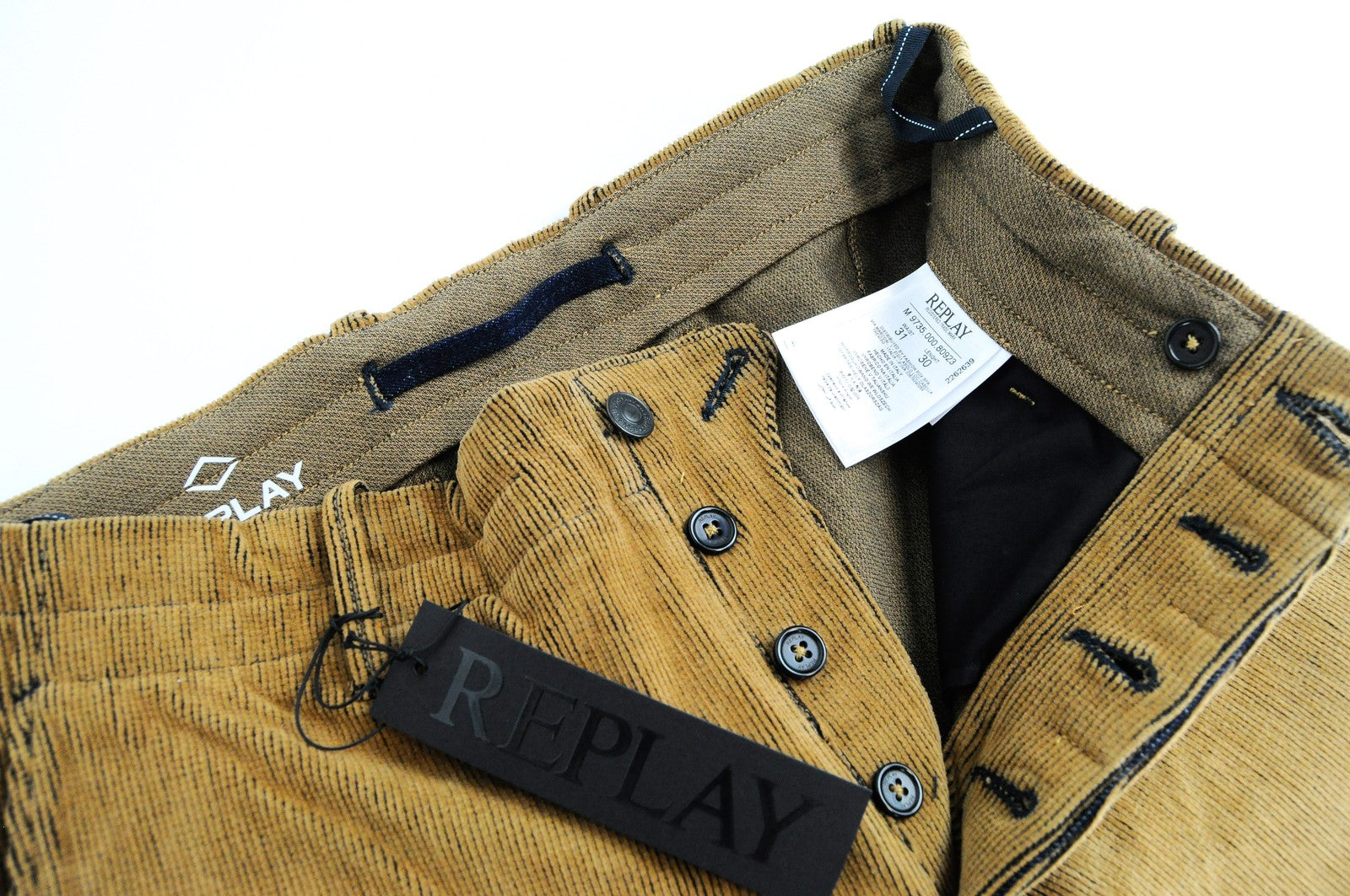 REPLAY Brown Corduroy W31 L30 Trousers Mens Stretch Cotton Button Front Style