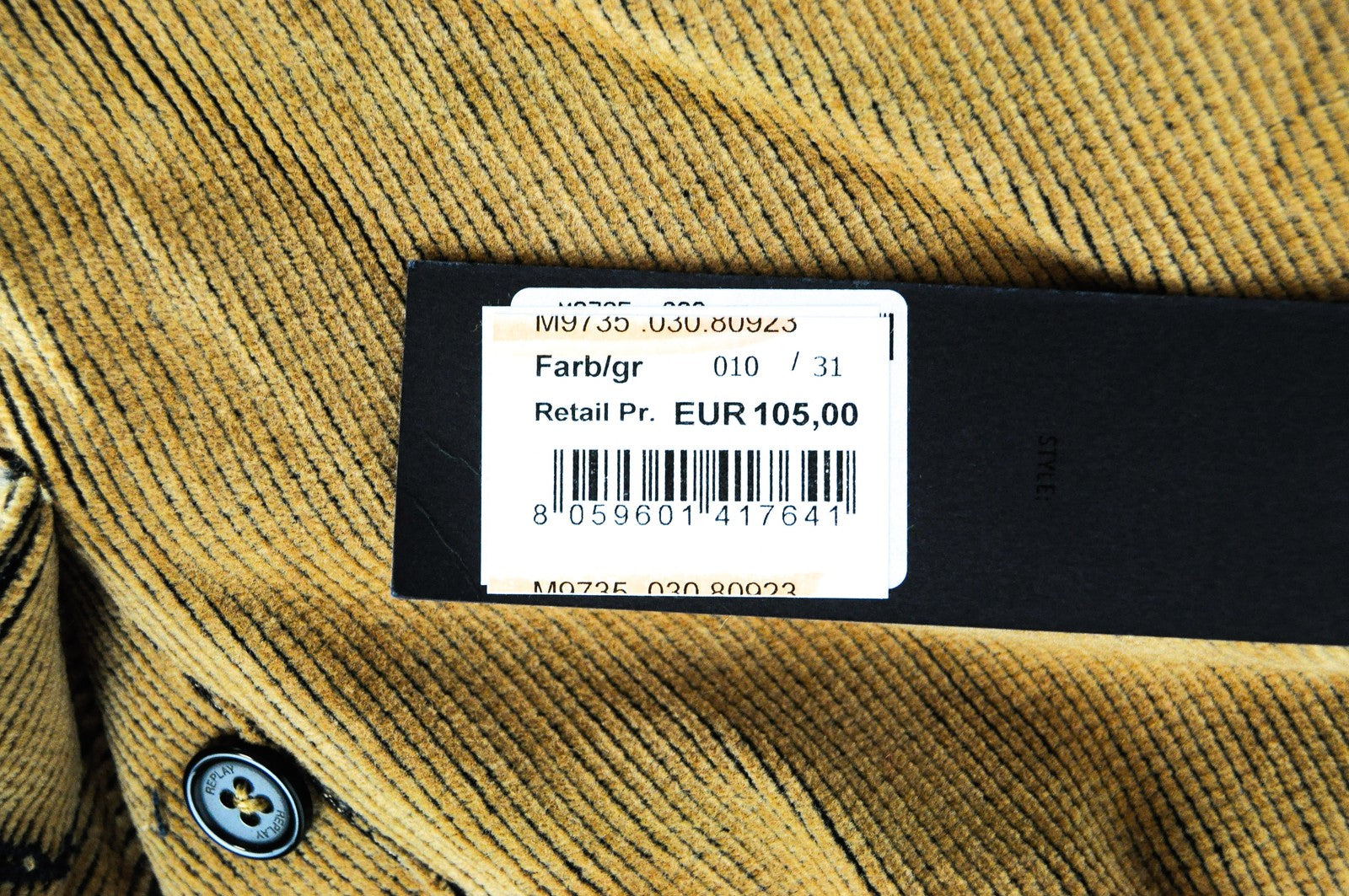 REPLAY Brown Corduroy W31 L30 Trousers Mens Stretch Cotton Button Front Style