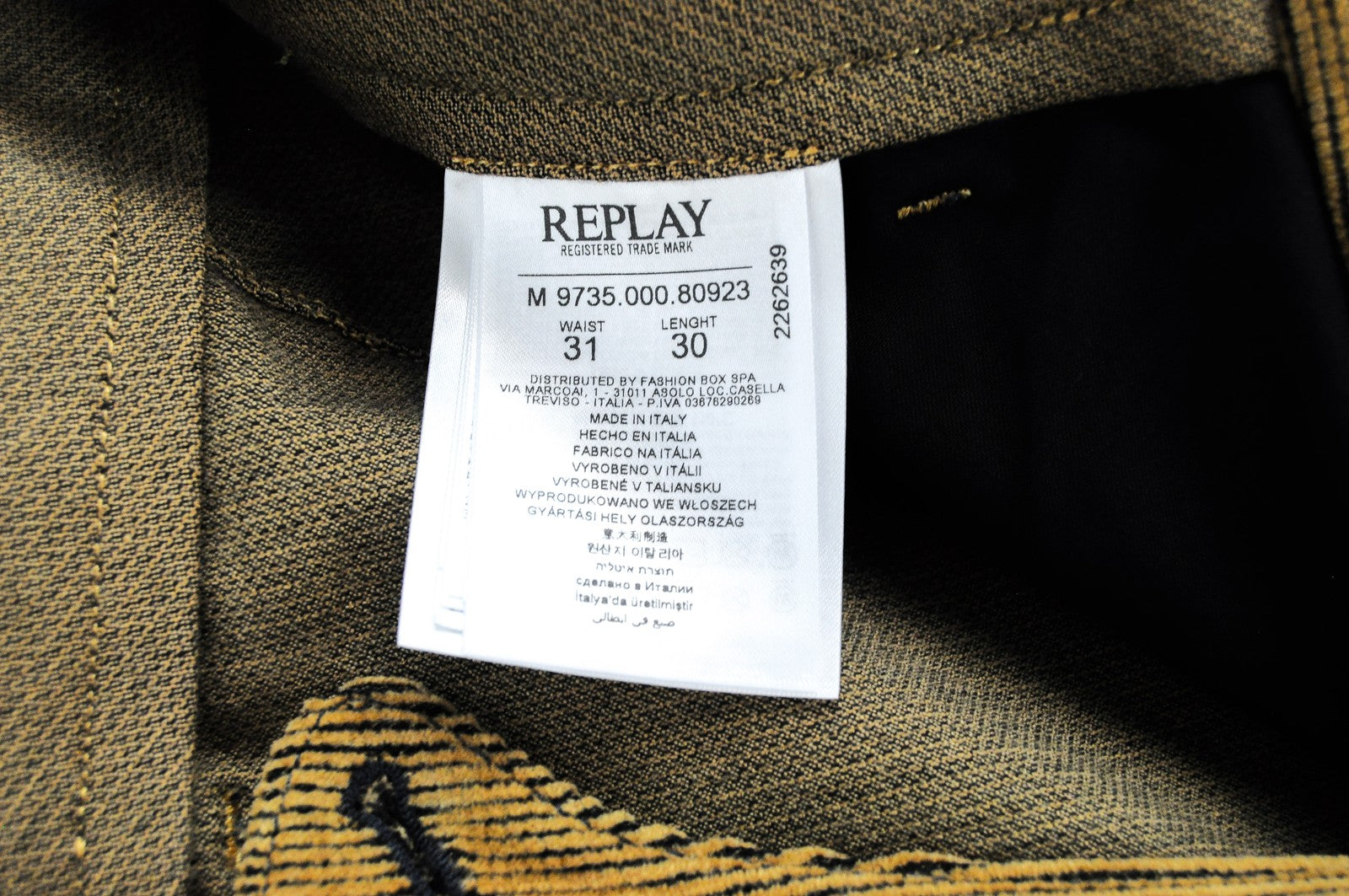 REPLAY Brown Corduroy W31 L30 Trousers Mens Stretch Cotton Button Front Style