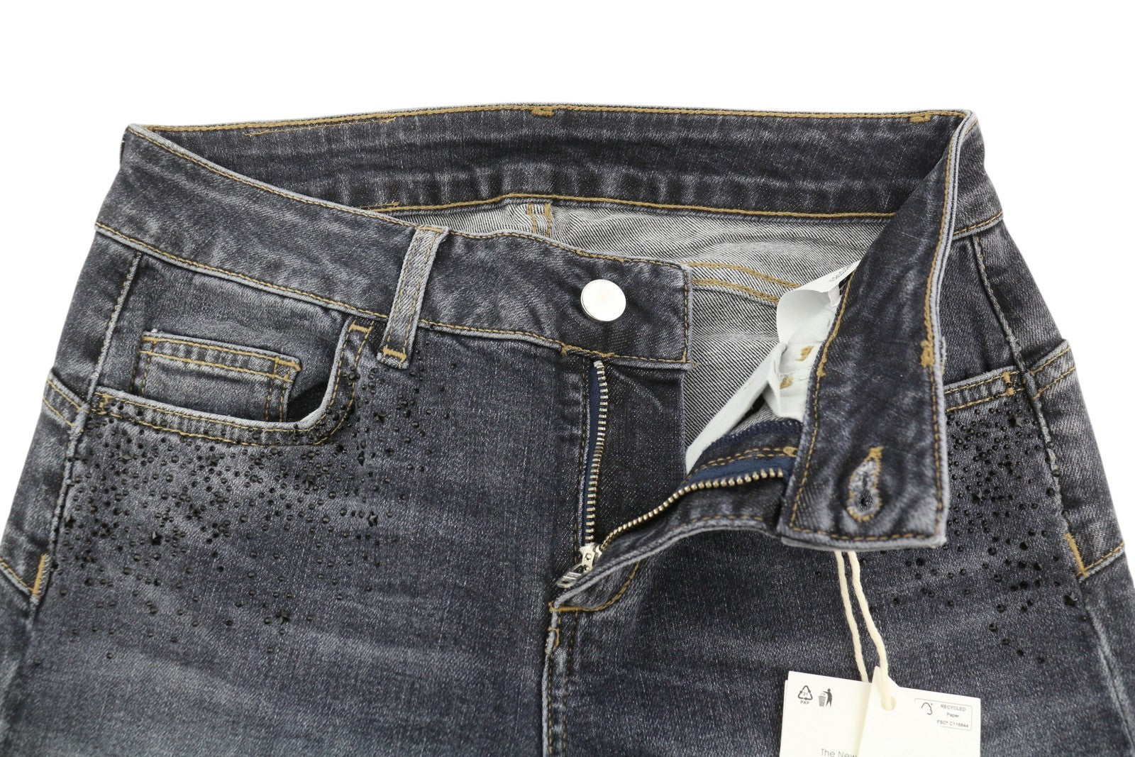 LIU JO Divine Women Jeans W28 Skinny Fit Washed Denim Grey Beads Details Zip