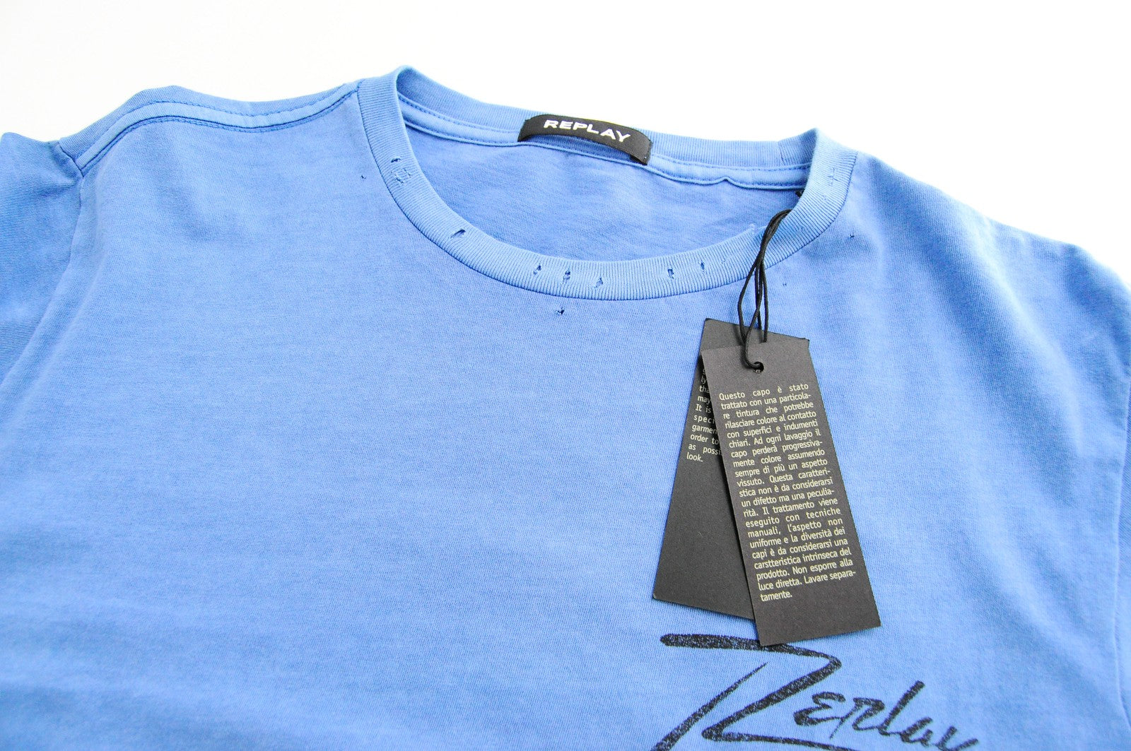 REPLAY Mens T-Shirt M Short Sleeve Blue   Cotton Round Neck Tee