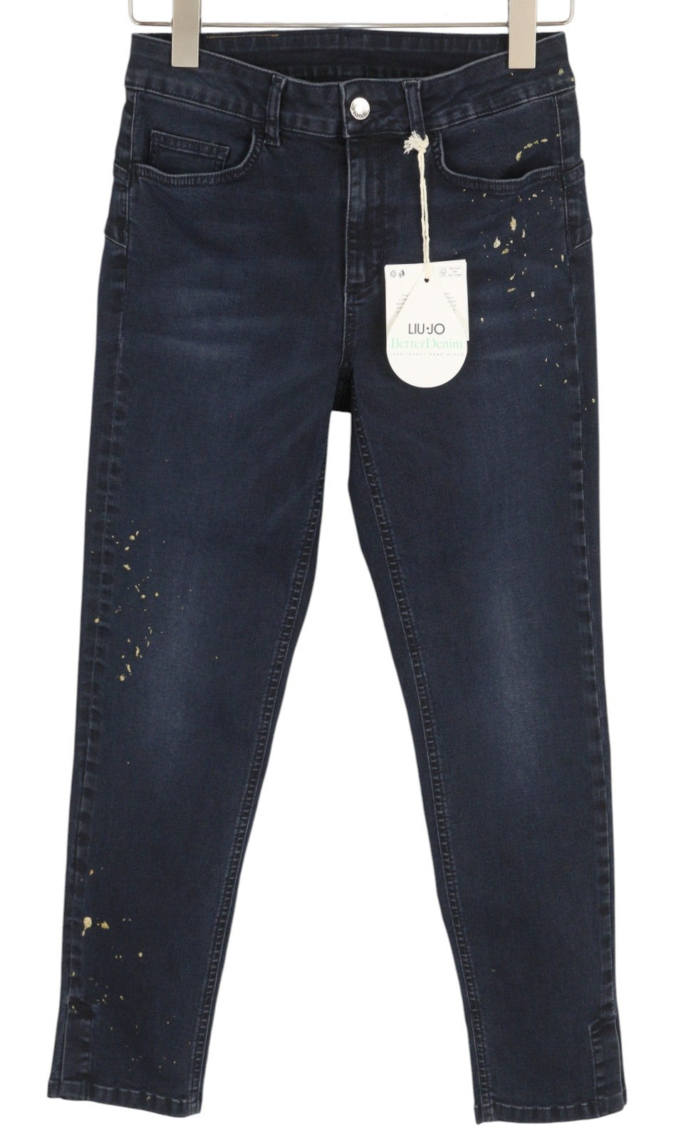 LIU JO New Classy Women Jeans W28 Slim Washed Denim Blue Painted Ankle Length