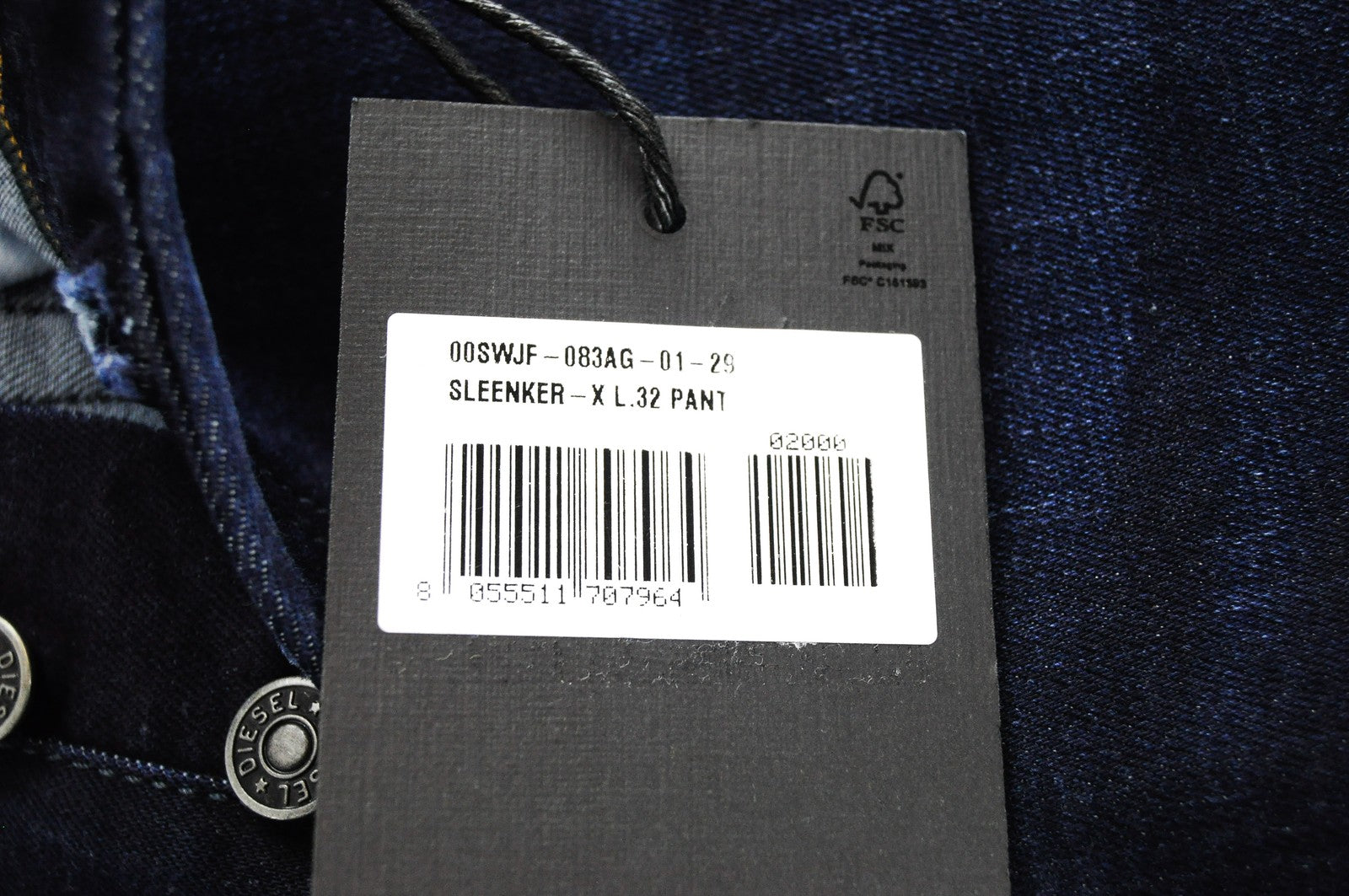 DIESEL Sleenker-X 083AG Skinny Slim Mens Jeans W29 L32 Dark Blue Stretch