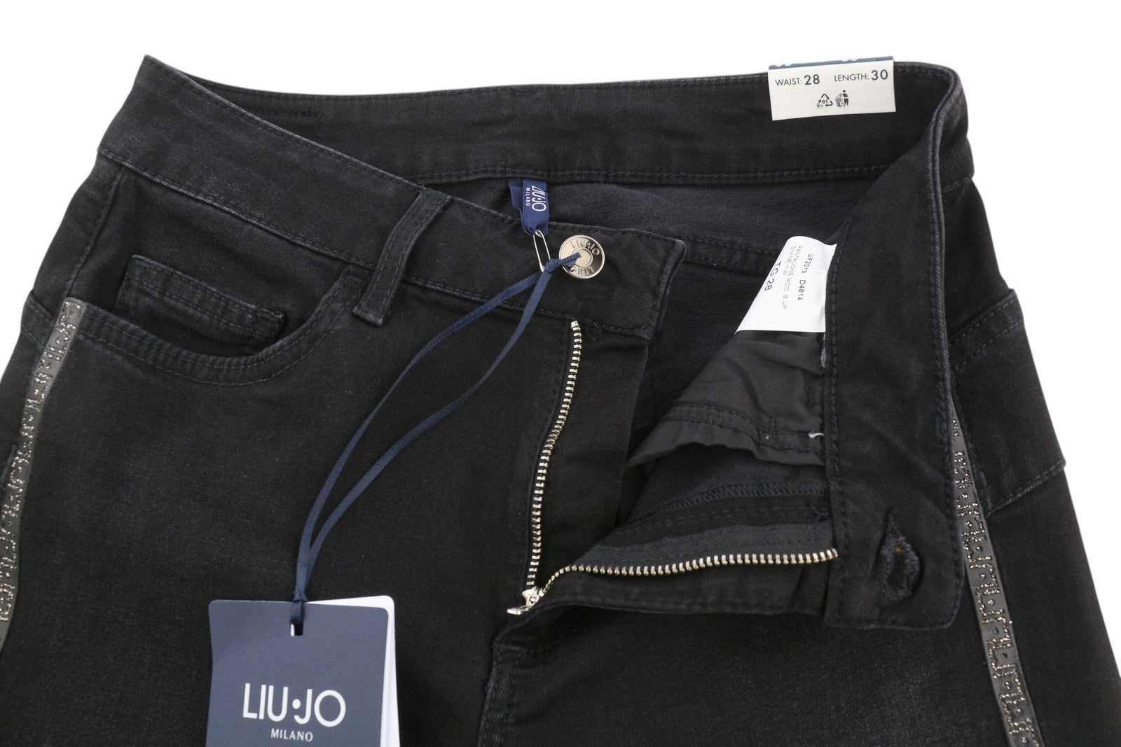 LIU JO Divine Women Jeans W28/L30 Bottom Up High Waist Washed Denim Black Skinny