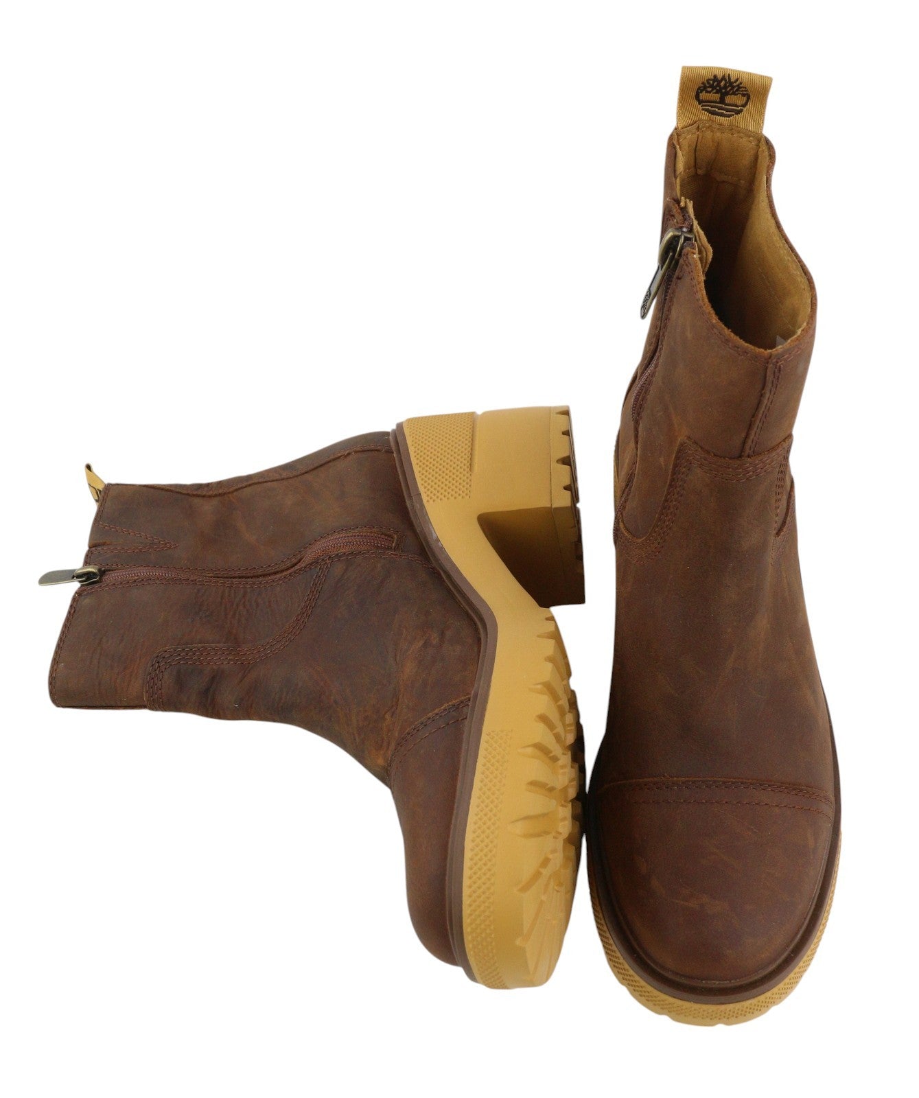 TIMBERLAND A25BV Women Boots EU39/40 Brown Leather Heeled Aged Look Mid-Top