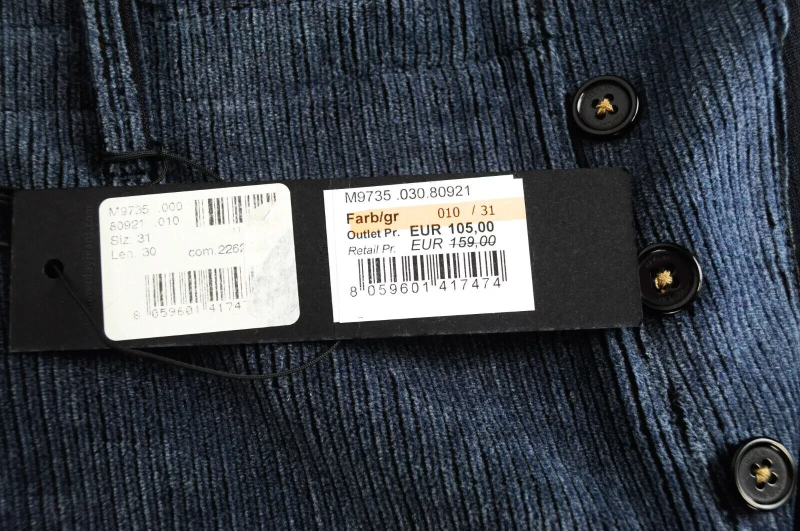 REPLAY Corduroy Trousers Mens W31 L30 Blue Cotton  Stretch Regular