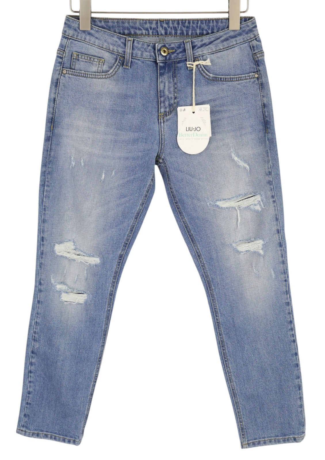 LIU JO Relaxed Women Jeans W28 Slim Fit Distress Ripped Washed Denim Blue Logo