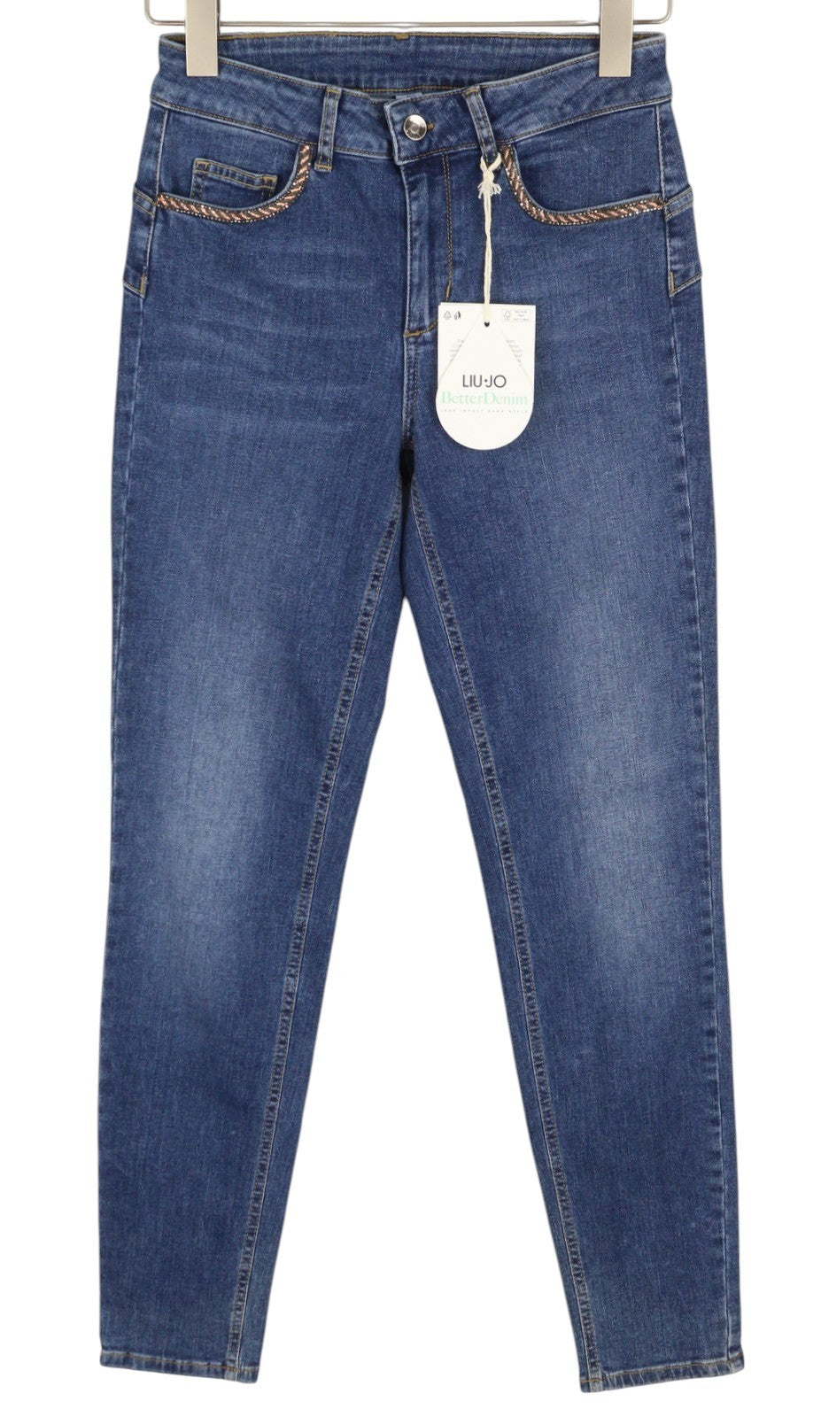 LIU JO Divine Women Jeans W28 Skinny Fit Washed Denim Blue Rhinestones Details