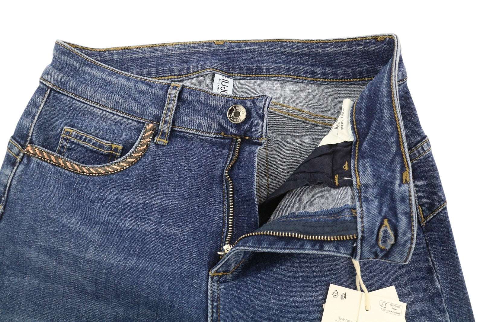 LIU JO Divine Women Jeans W28 Skinny Fit Washed Denim Blue Rhinestones Details