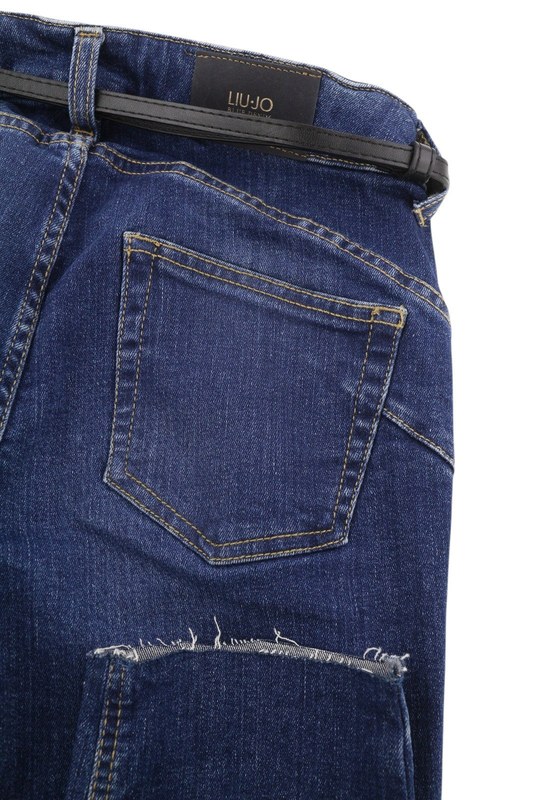 LIU JO Women Jeans W28 Denim Blue Fade Effect Skinny Fit Belted Unfinished Hems