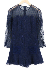 SANDRO Women Dress 40 Navy Blue Long Sleeved Lined Laced Back Zipped Mini