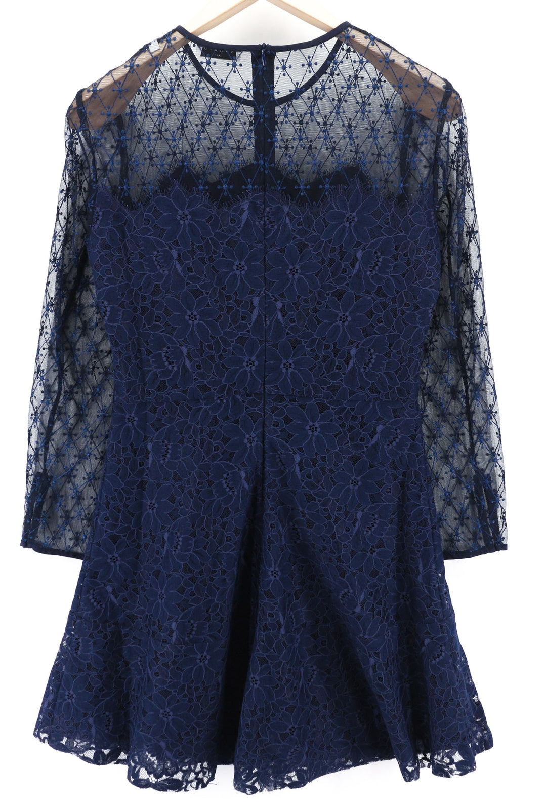 SANDRO Women Dress 40 Navy Blue Long Sleeved Lined Laced Back Zipped Mini