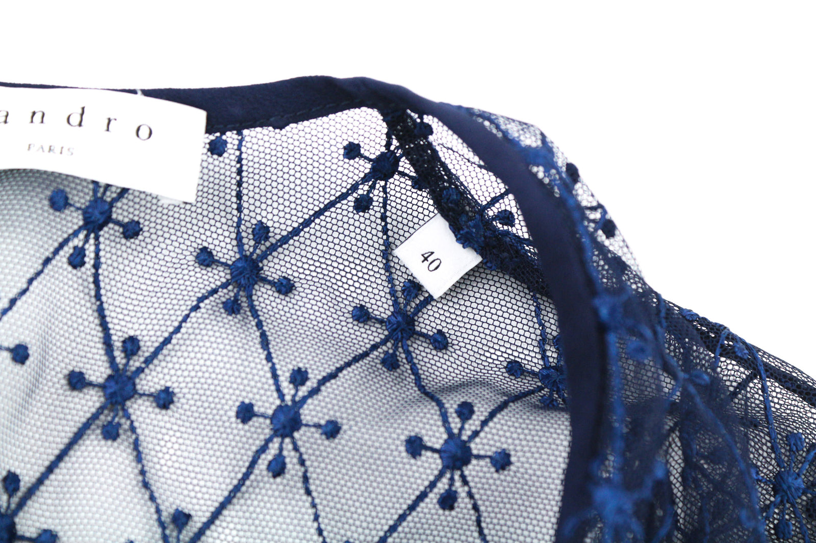 SANDRO Women Dress 40 Navy Blue Long Sleeved Lined Laced Back Zipped Mini