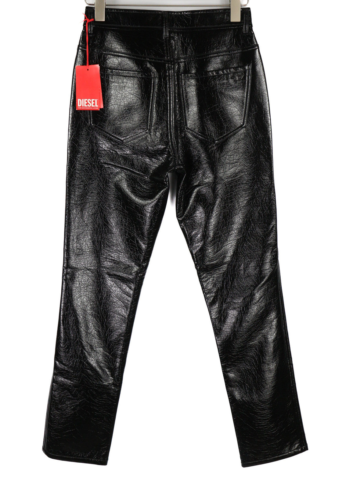 DIESEL P-Arcy Women Trousers W27 Black Coated Slim Fit Shiny Effect Zip RRP€225