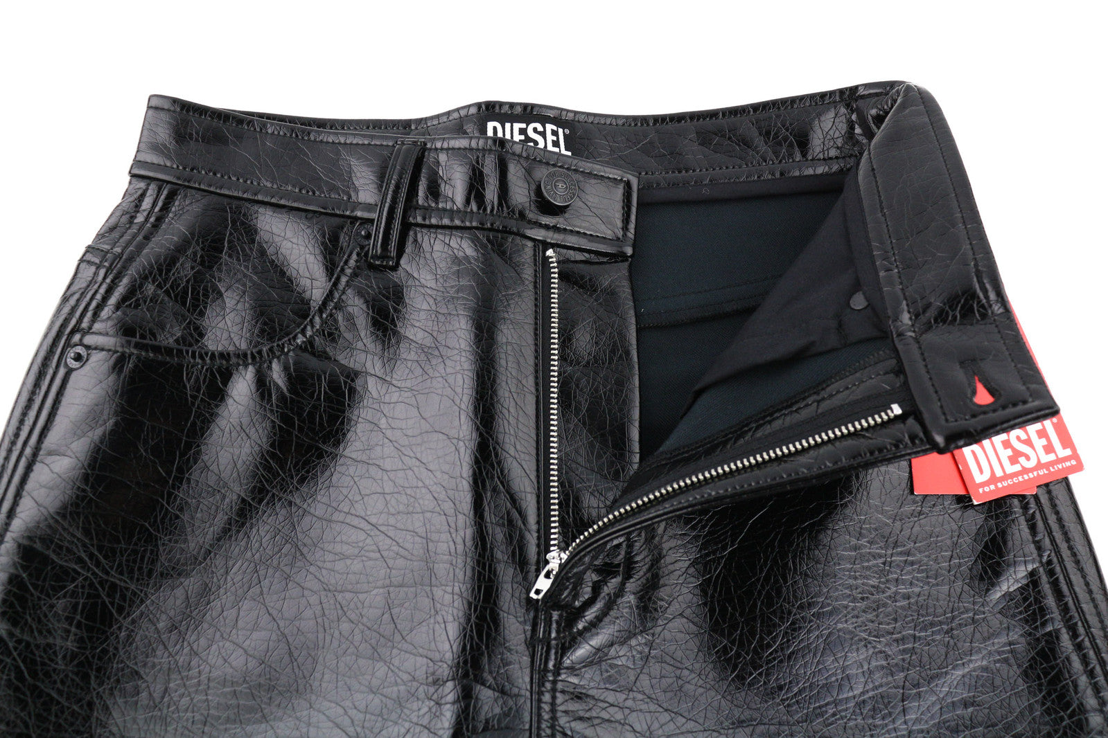 DIESEL P-Arcy Women Trousers W27 Black Coated Slim Fit Shiny Effect Zip RRP€225