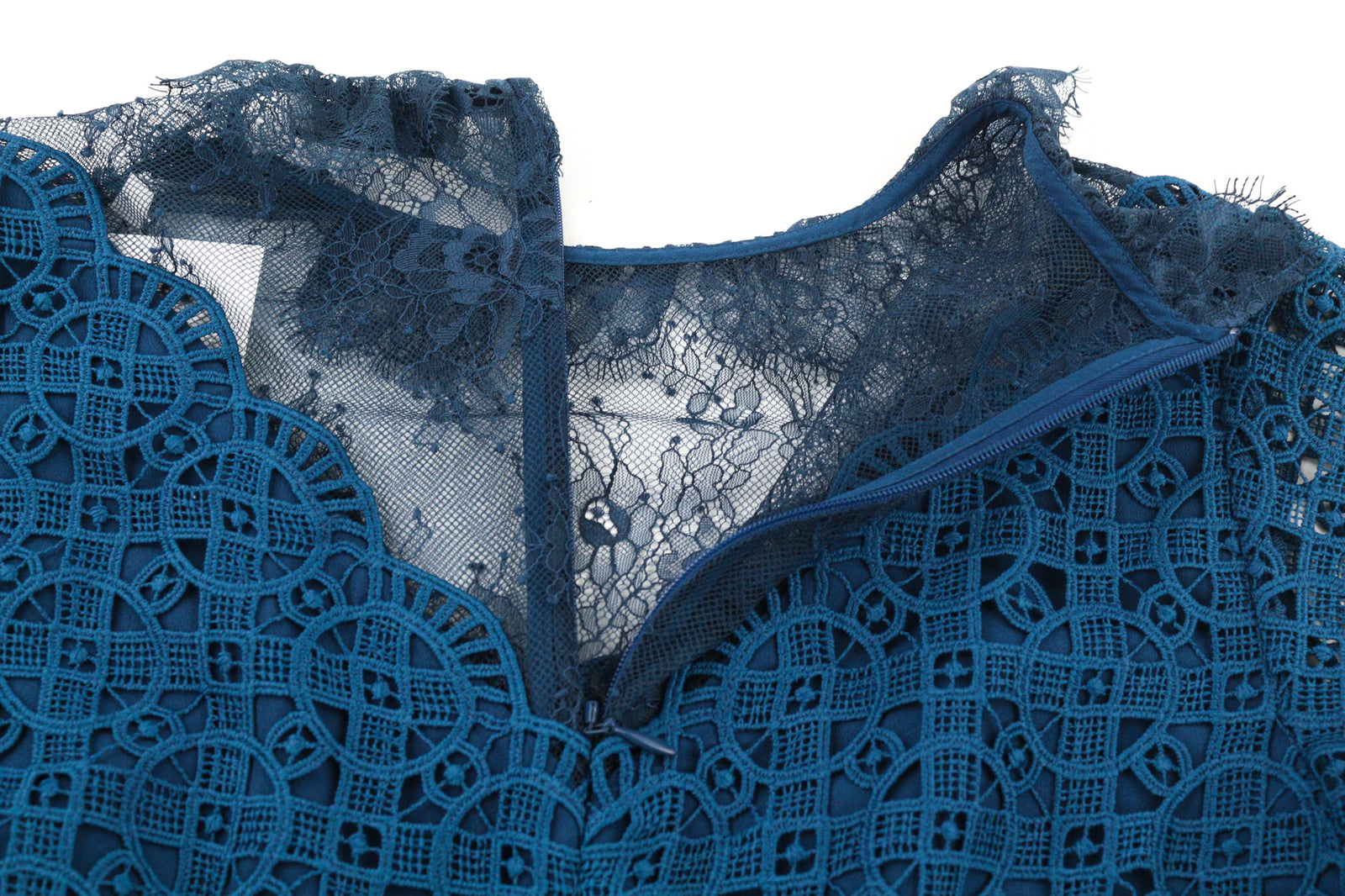 SANDRO Women Dress 38 Blue Long Sleeved Laced Pleated Lined Mini