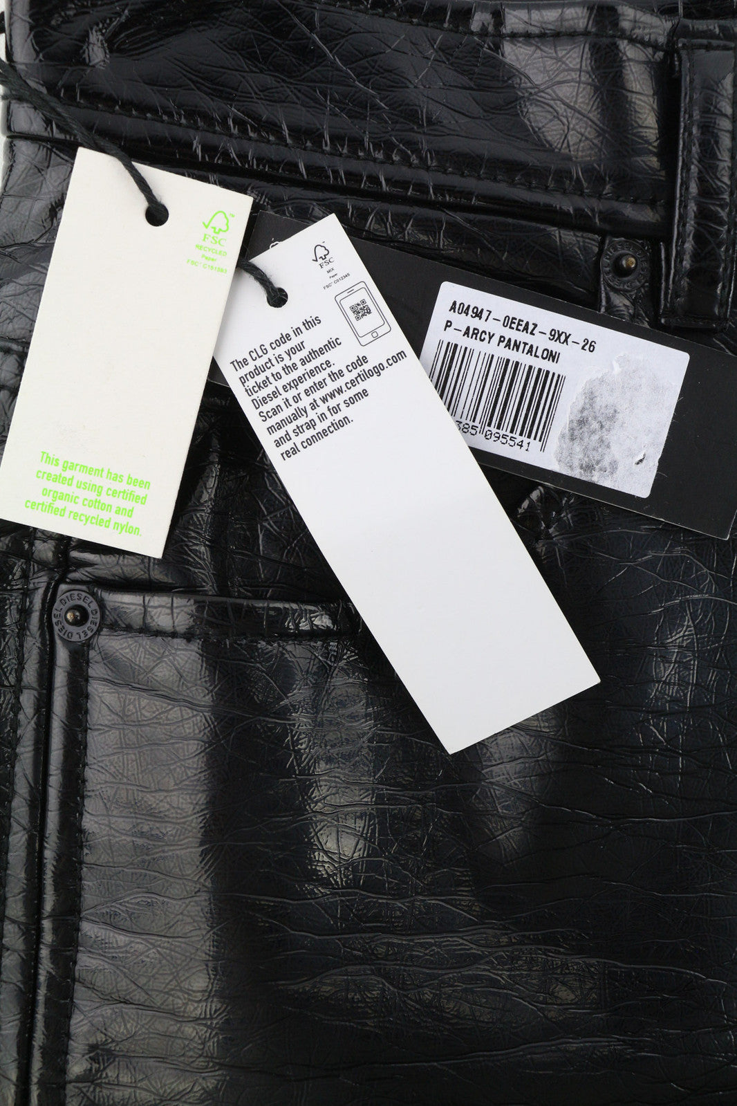 DIESEL P-Arcy Women Trousers W26 Black Coated Slim Fit Shiny Effect Zipp RRP€225