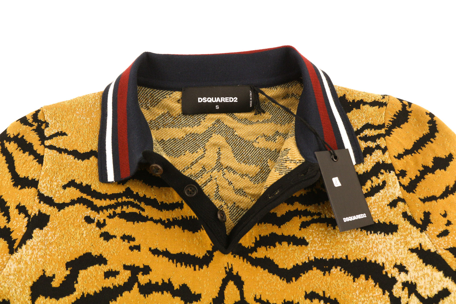 DSQUARED2 Women Dress S Yellow Brown Animal Print Short Sleeved Collared Mini