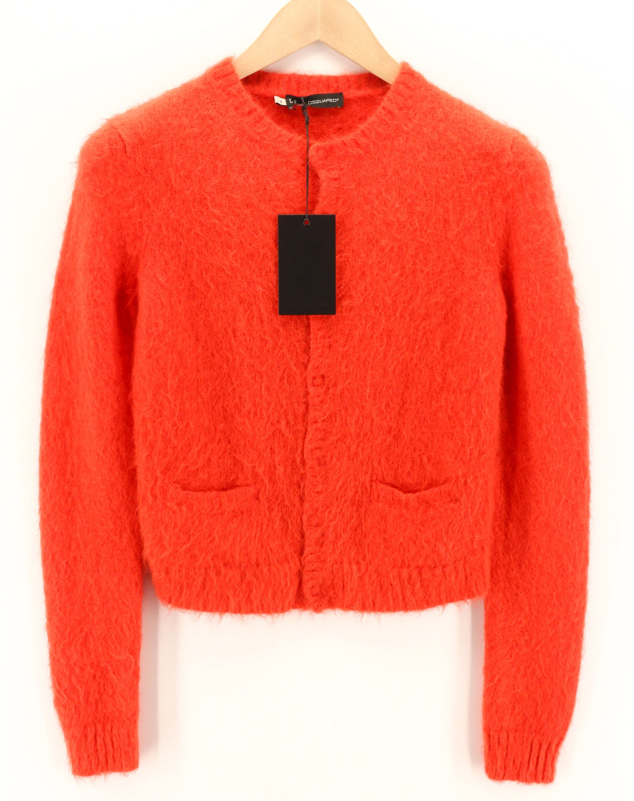 DSQUARED2 Women Jumper S Red Mohair Wool Blend Long Sleeved Button-Up Cardigan