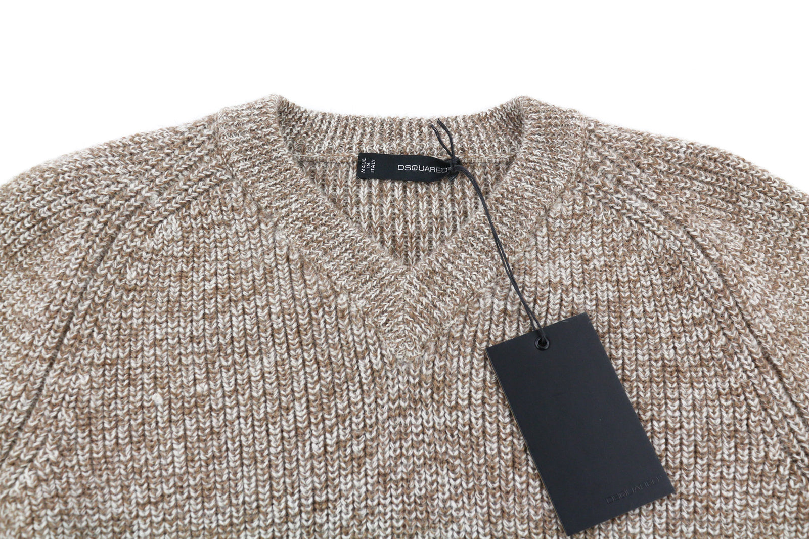 DSQUARED2 Women Jumper ~S Brown Pure Wool Knitted Long Sleeved Pullover V-Neck