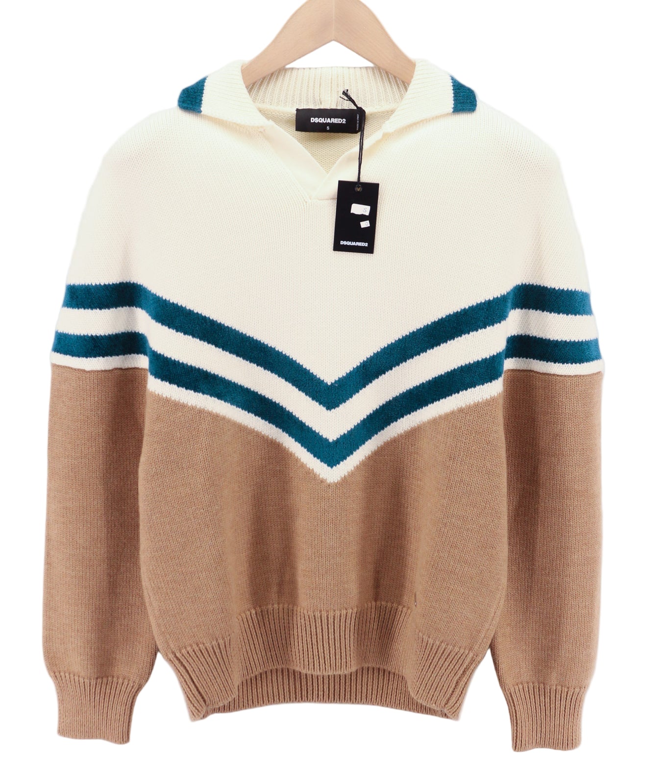 DSQUARED2 Women Jumper M Brown Wool Blend Long Sleeved Collared Pullover Polo