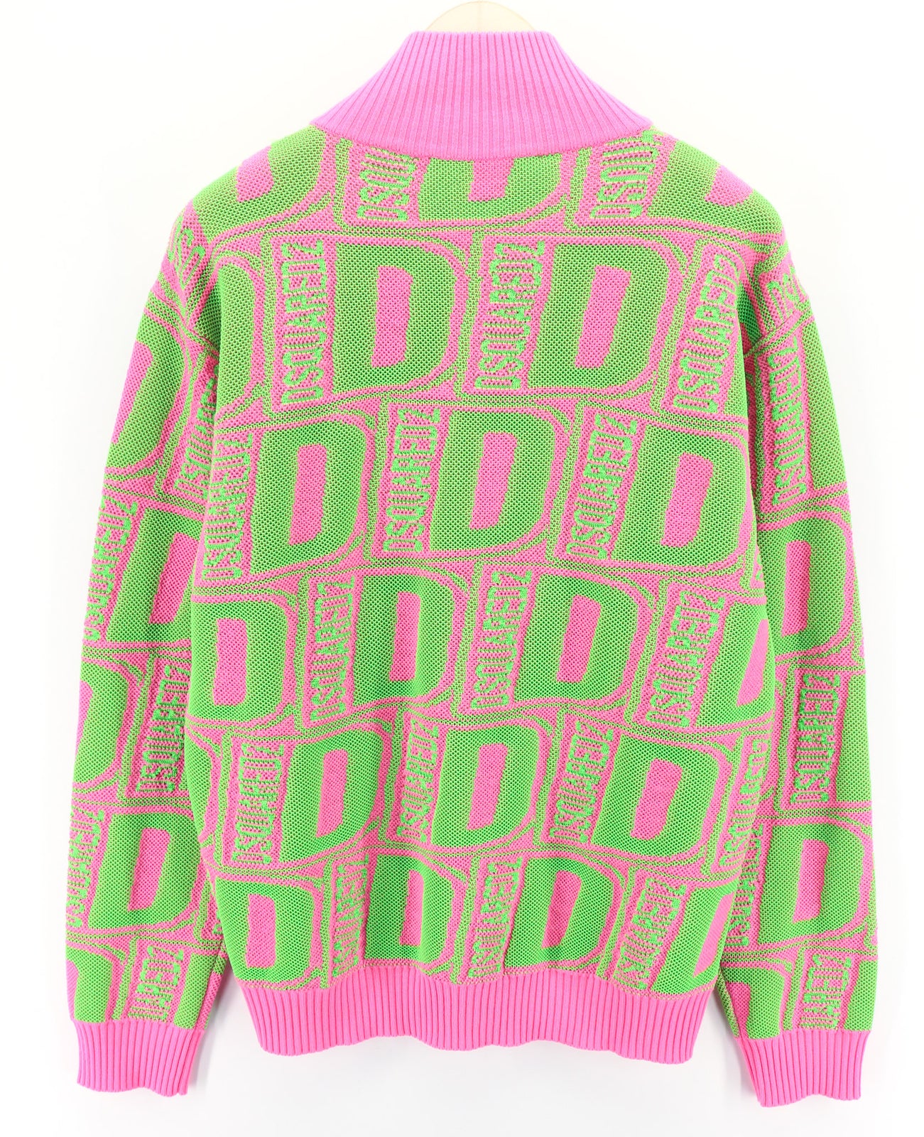 DSQUARED2 Women Jumper M Pink Green Zip-Up Patterned Knitted Wool Blend