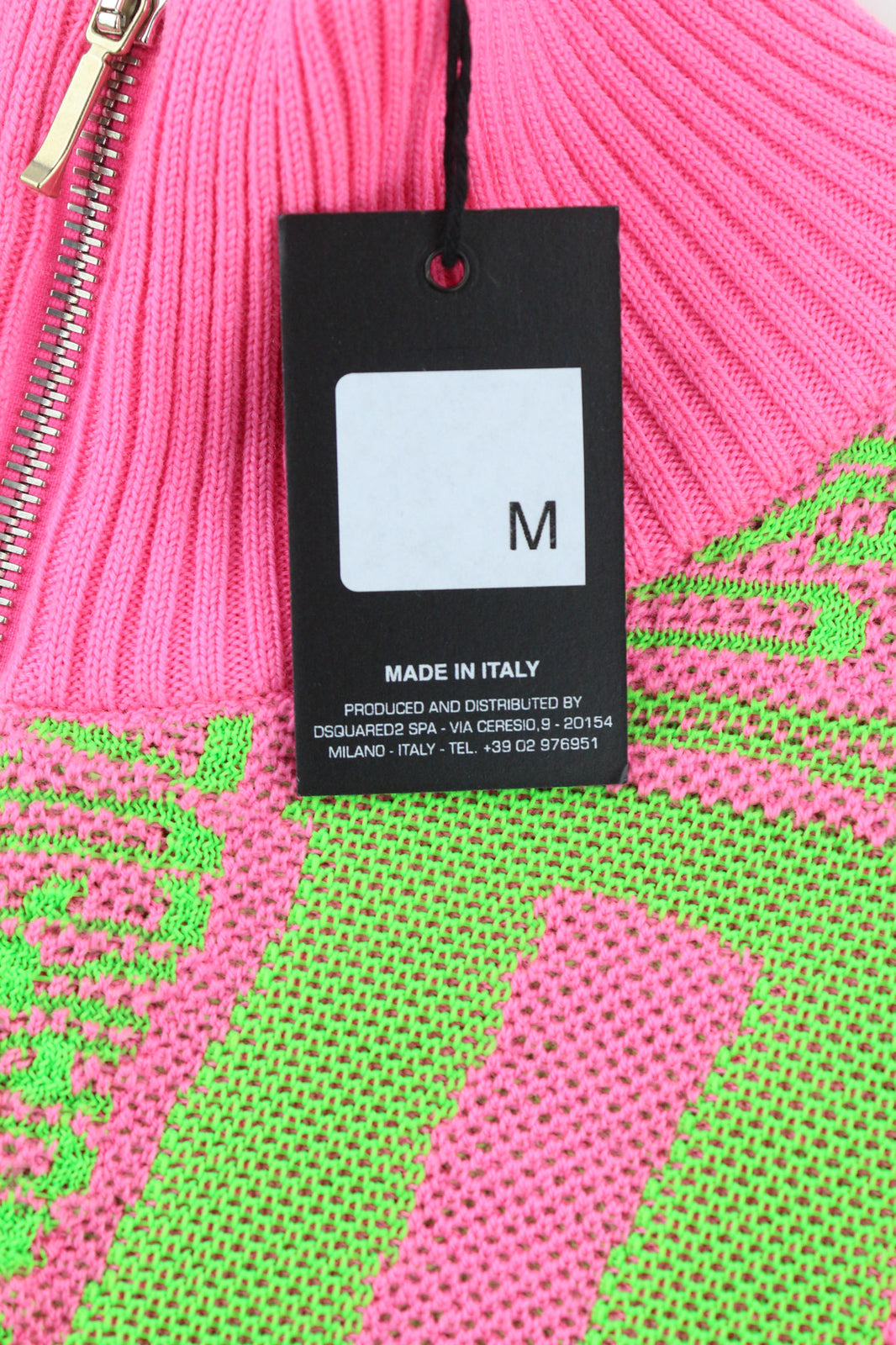 DSQUARED2 Women Jumper M Pink Green Zip-Up Patterned Knitted Wool Blend